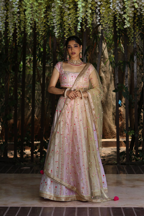 Pink Panelled Gota Lehenga
